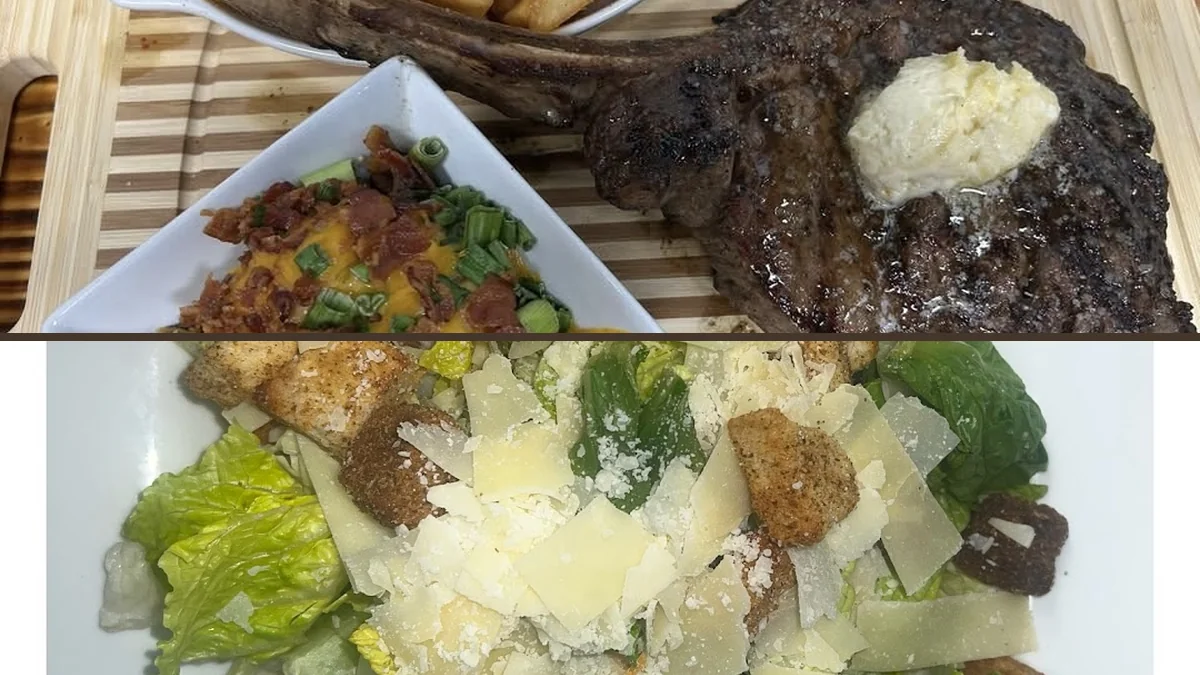 Plated steaks beside classic sides.