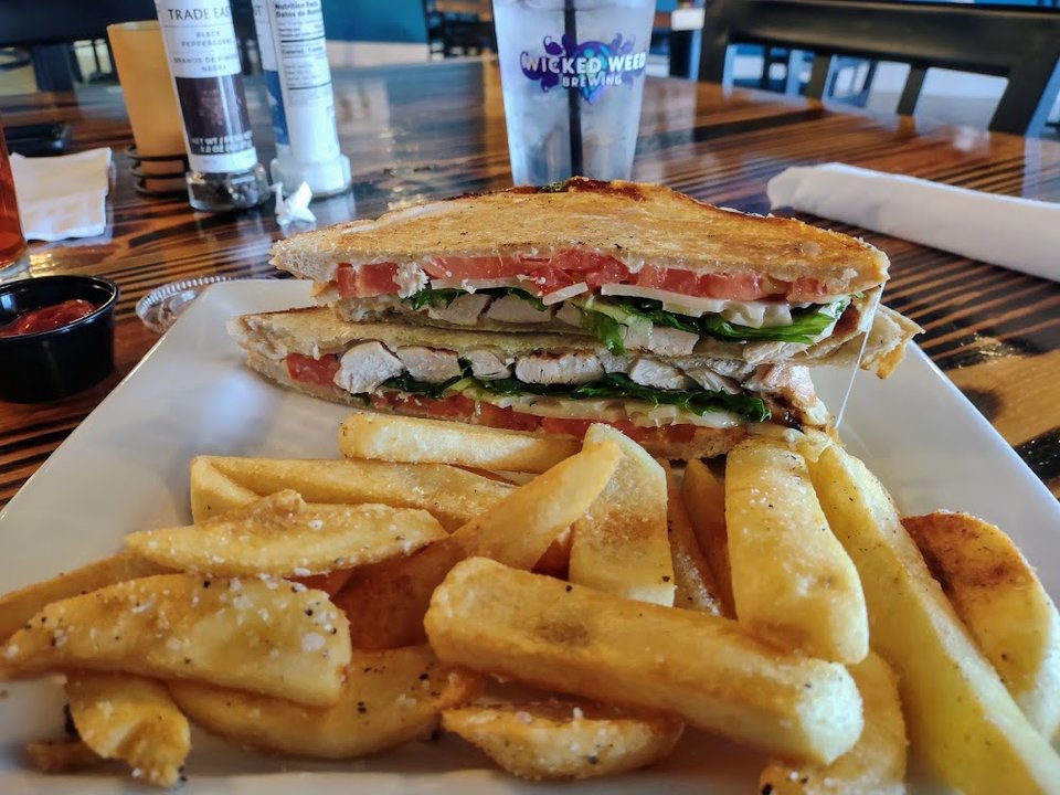 Chicken Club Panini and Steak Fries